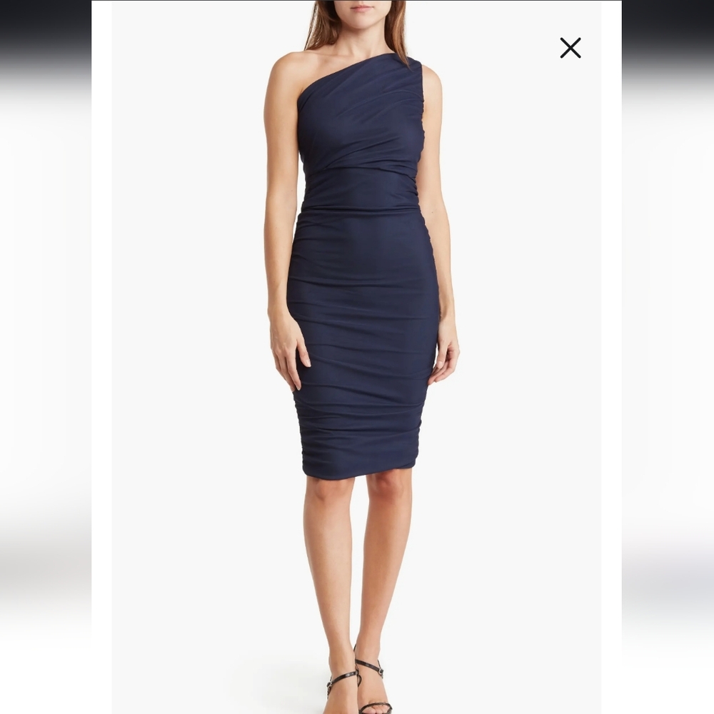 One-Shoulder Body-Con Midi Dress Navy Large
